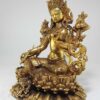Green Tara Statue – Full Gold Plated with Antique Finishing and Double Lotus Base - Image 3