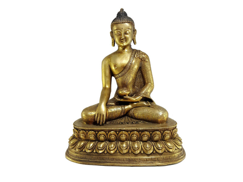 Statue of Shakyamuni Buddha – Full Gold Plated with Antique Finishing