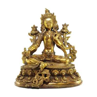 Statue of Green Tara – Full Gold Plated with Antique Finishing