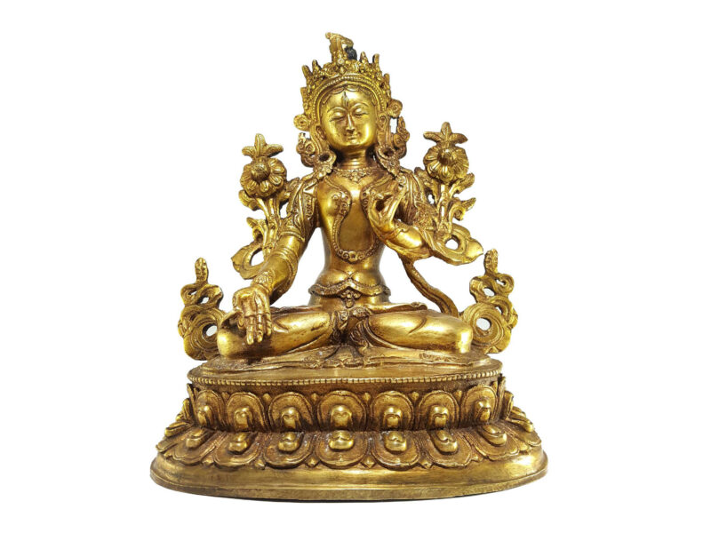 Statue of White Tara – Full Gold Plated with Antique Finishing