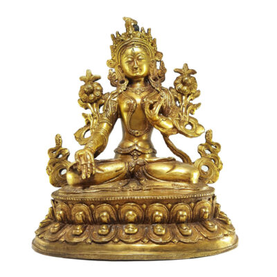 Statue of White Tara – Full Gold Plated with Antique Finishing