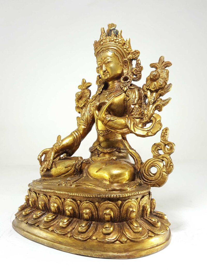 Statue of White Tara – Full Gold Plated with Antique Finishing - Image 3