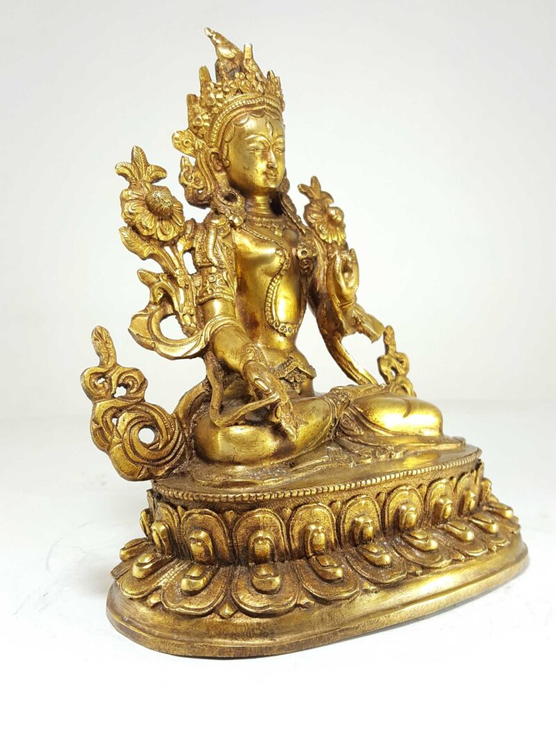 Statue of White Tara – Full Gold Plated with Antique Finishing - Image 2