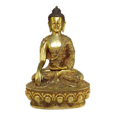 Statue of Shakyamuni Buddha with Buddha Life Story – Full Gold Plated with Antique Finishing and Gold-Painted Face