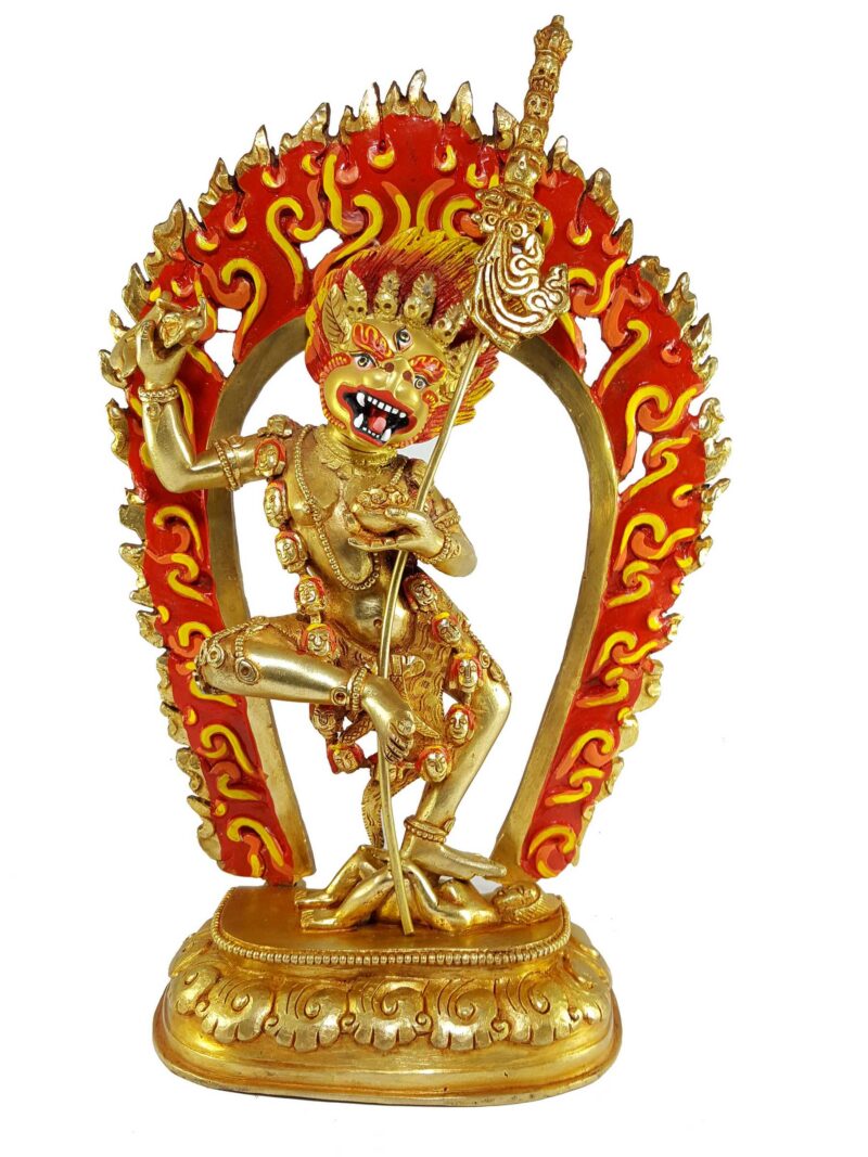 Statue of Simhamukha Yogini (Senge Dongma) – Full Fire Gold Plated with Painted Face - Image 3