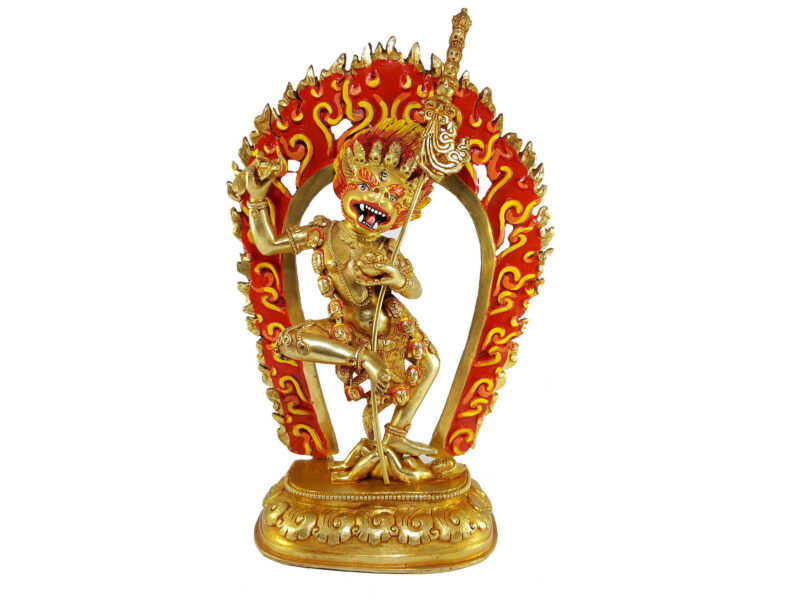 Statue of Simhamukha Yogini (Senge Dongma) – Full Fire Gold Plated with Painted Face