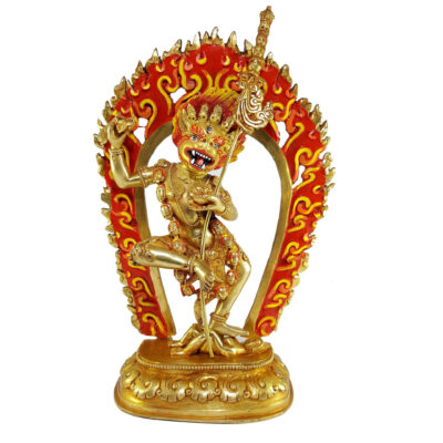 Statue of Simhamukha Yogini (Senge Dongma) – Full Fire Gold Plated with Painted Face