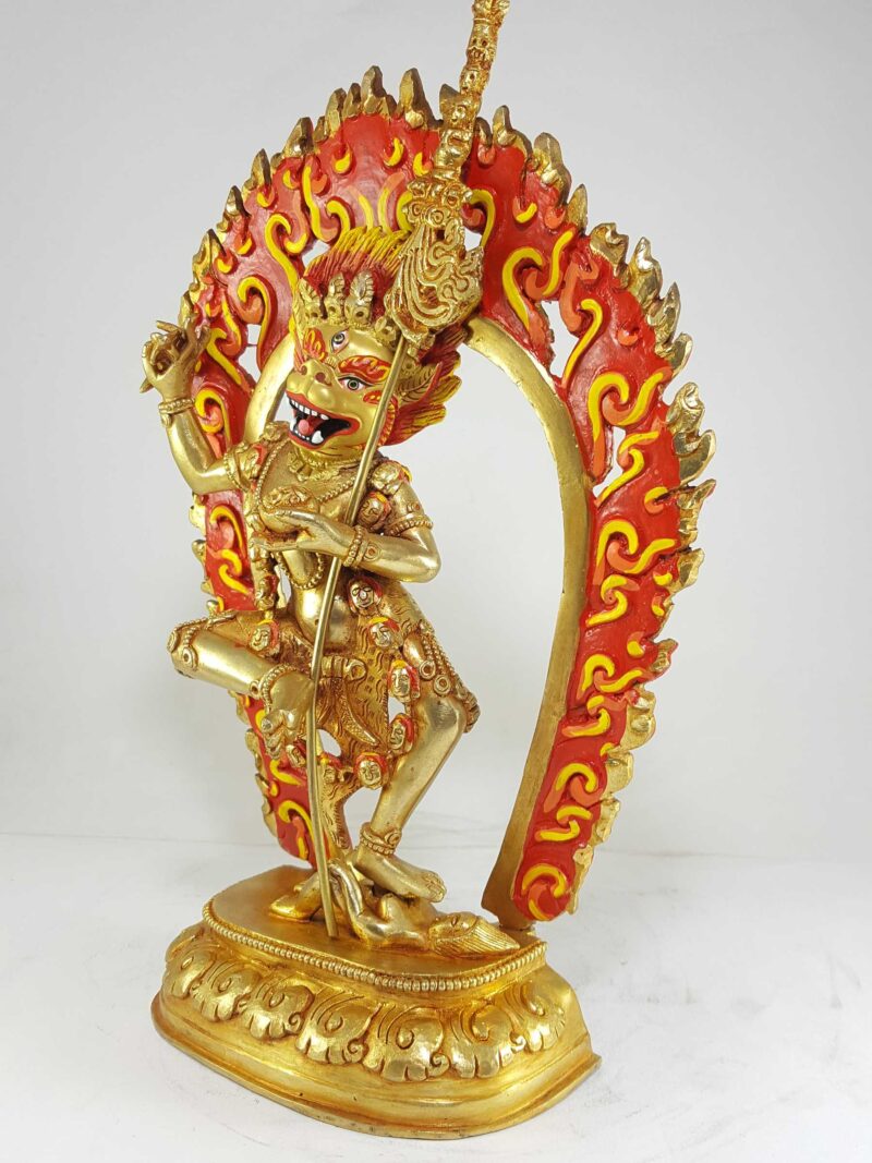 Statue of Simhamukha Yogini (Senge Dongma) – Full Fire Gold Plated with Painted Face - Image 4