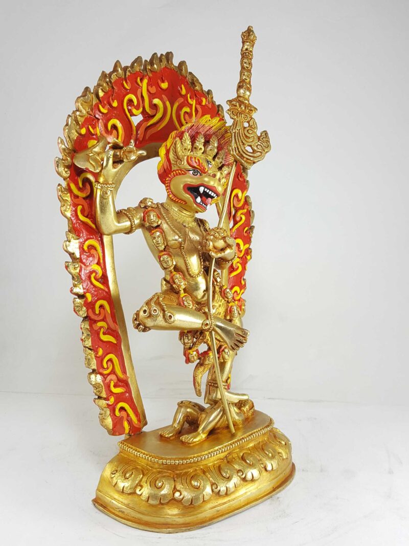 Statue of Simhamukha Yogini (Senge Dongma) – Full Fire Gold Plated with Painted Face - Image 2