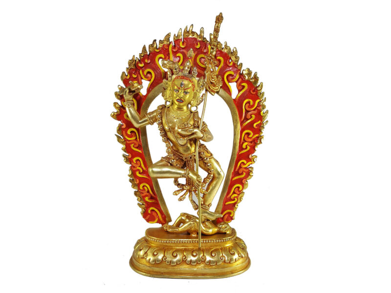 Statue of Vajravarahi - Dorje Phagmo Yogini Full Fire Gold Plated with Painted Face