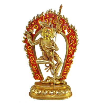 Statue of Vajravarahi - Dorje Phagmo Yogini Full Fire Gold Plated with Painted Face