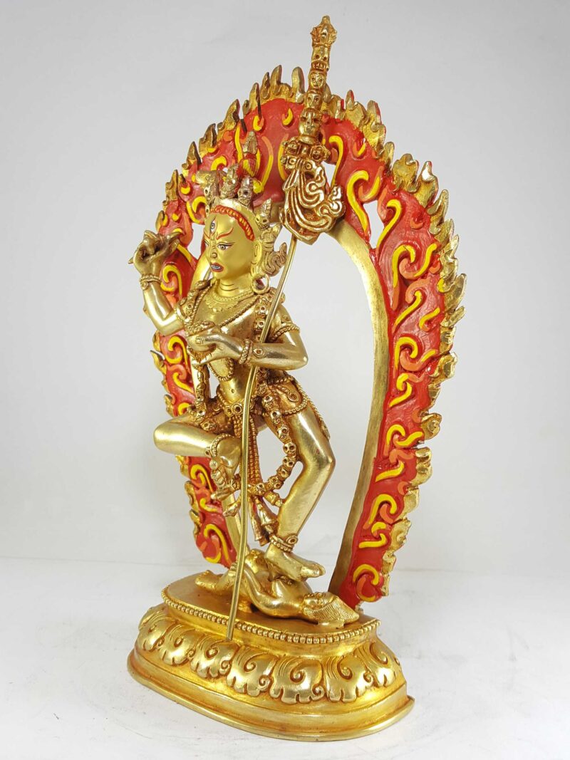 Statue of Vajravarahi - Dorje Phagmo Yogini Full Fire Gold Plated with Painted Face - Image 4