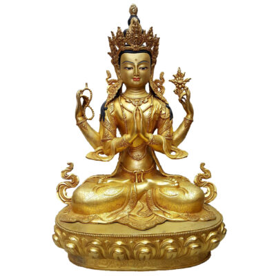 Statue of Avalokiteshvara (Chenrezig) in Partly Gold Plated Finish