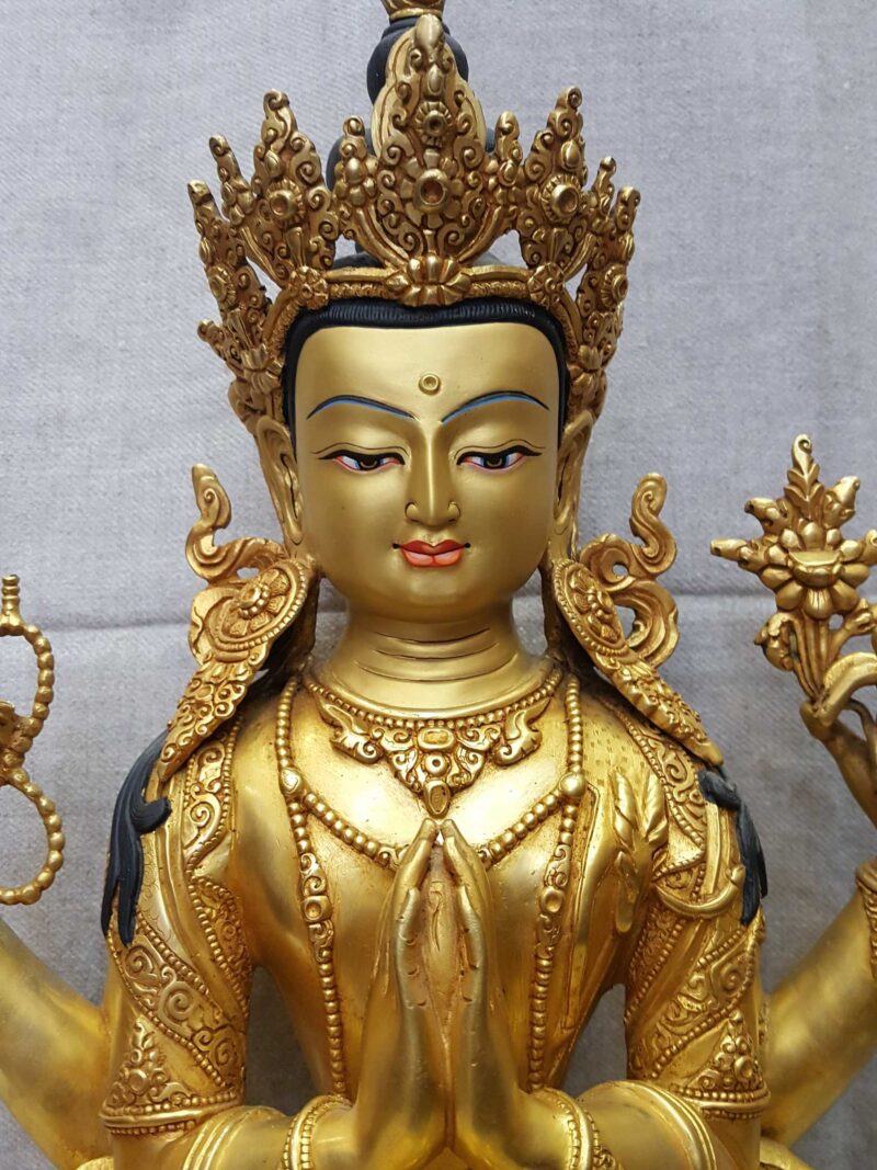 Statue of Avalokiteshvara (Chenrezig) in Partly Gold Plated Finish - Image 2