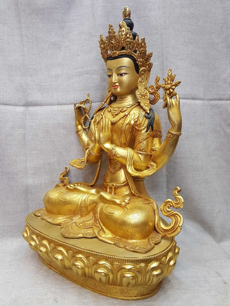 Statue of Avalokiteshvara (Chenrezig) in Partly Gold Plated Finish - Image 4