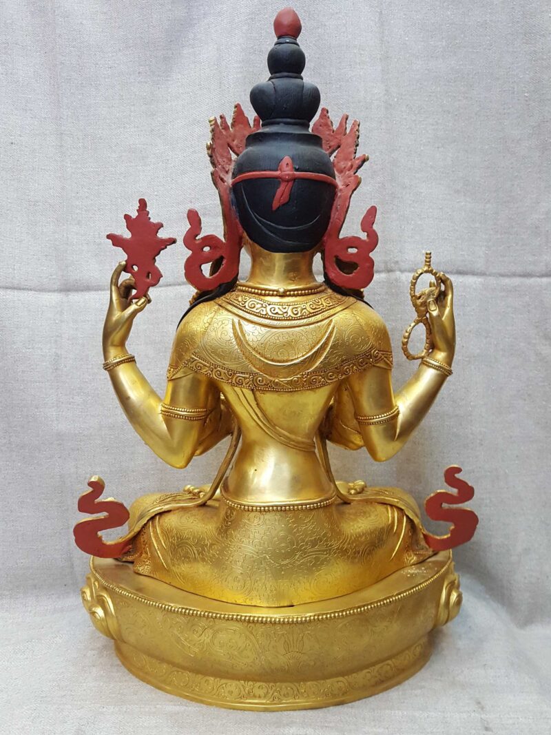 Statue of Avalokiteshvara (Chenrezig) in Partly Gold Plated Finish - Image 3