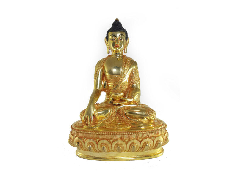 Tibetan Statue of Shakyamuni Buddha with Ashtamangala Carving