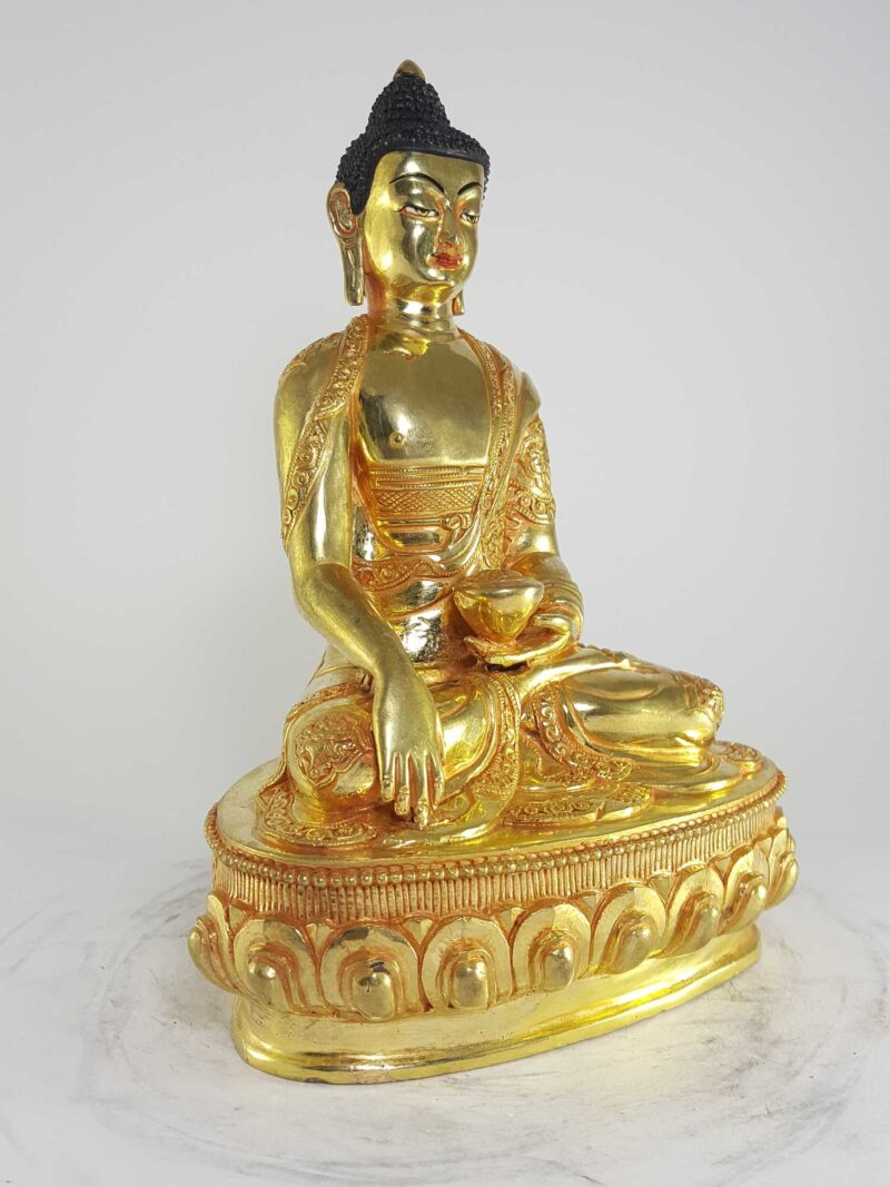 Tibetan Statue of Shakyamuni Buddha with Ashtamangala Carving - Image 2