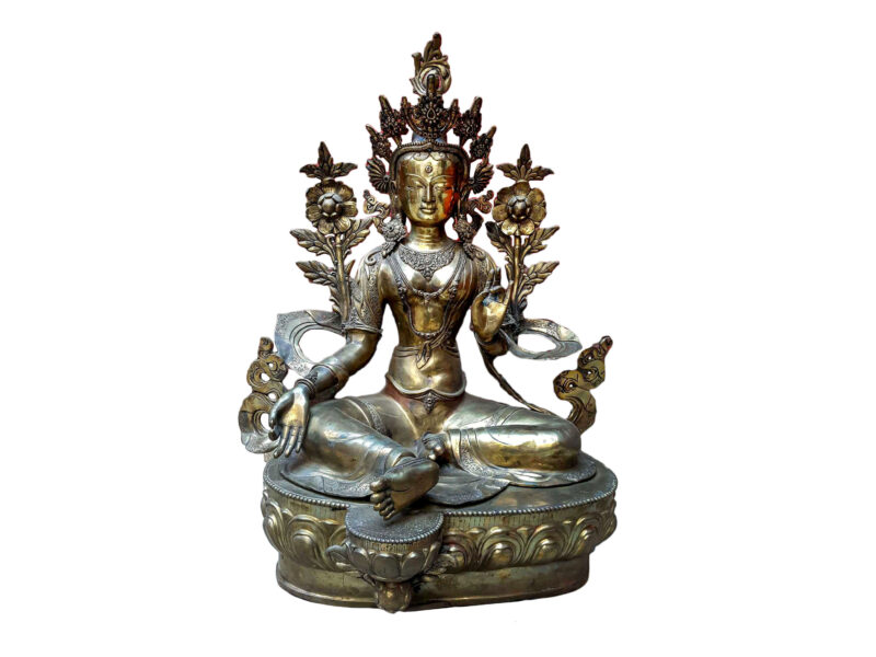 Large Green Tara Statue, Natural Copper Finish