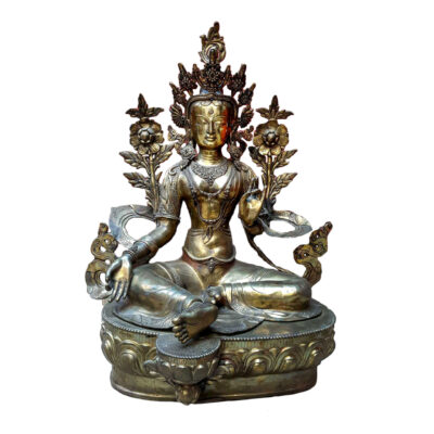 Large Green Tara Statue, Natural Copper Finish