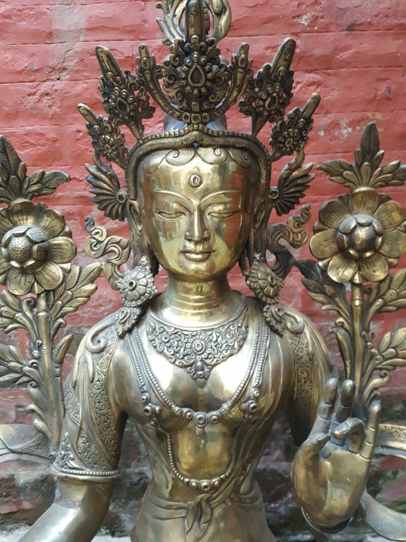 Large Green Tara Statue, Natural Copper Finish - Image 3