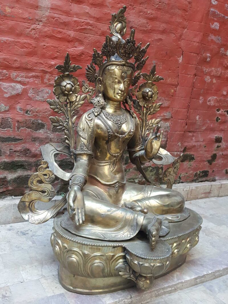 Large Green Tara Statue, Natural Copper Finish - Image 2