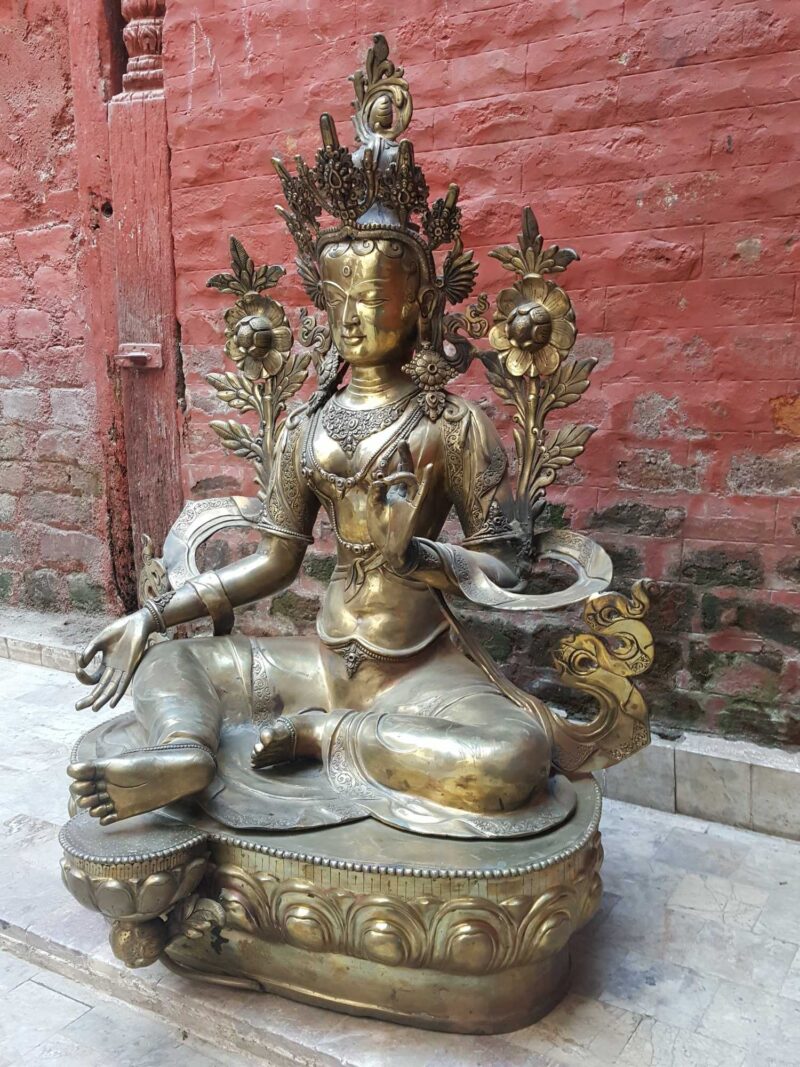 Large Green Tara Statue, Natural Copper Finish - Image 4