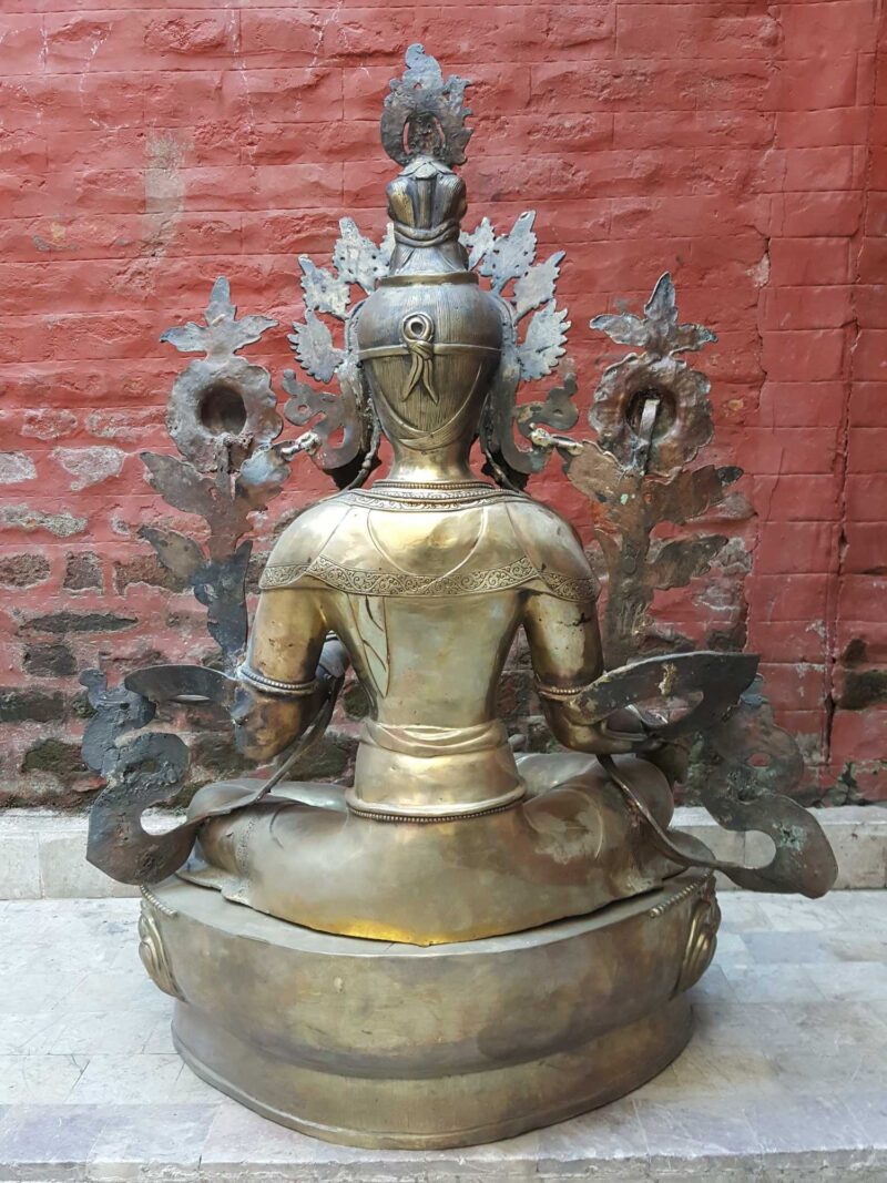 Large Green Tara Statue, Natural Copper Finish - Image 5