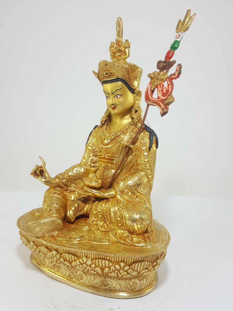 Tibetan Statue of Padmasambhava, Full Fire Gold Plated with Painted Face - Image 3