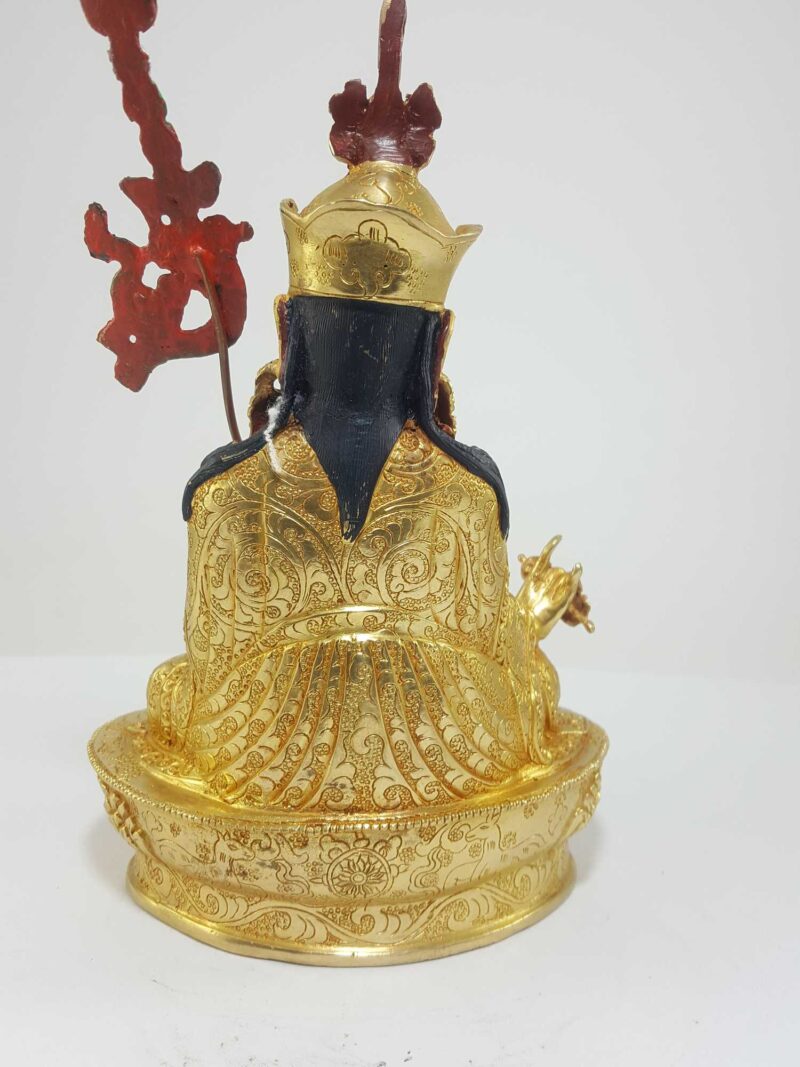 Tibetan Statue of Padmasambhava, Full Fire Gold Plated with Painted Face - Image 4