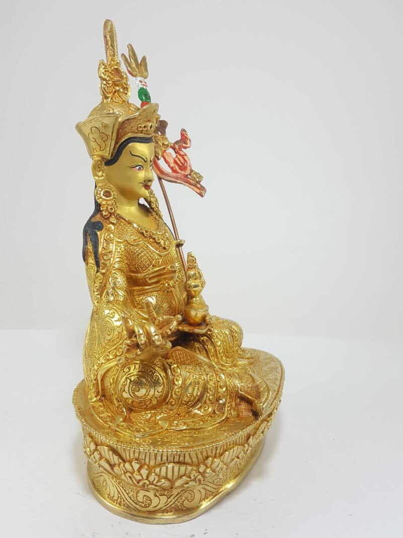 Tibetan Statue of Padmasambhava, Full Fire Gold Plated with Painted Face - Image 2