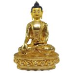 Tibetan Statue of Shakyamuni Buddha, Full Fire Gold Plated with Painted Face