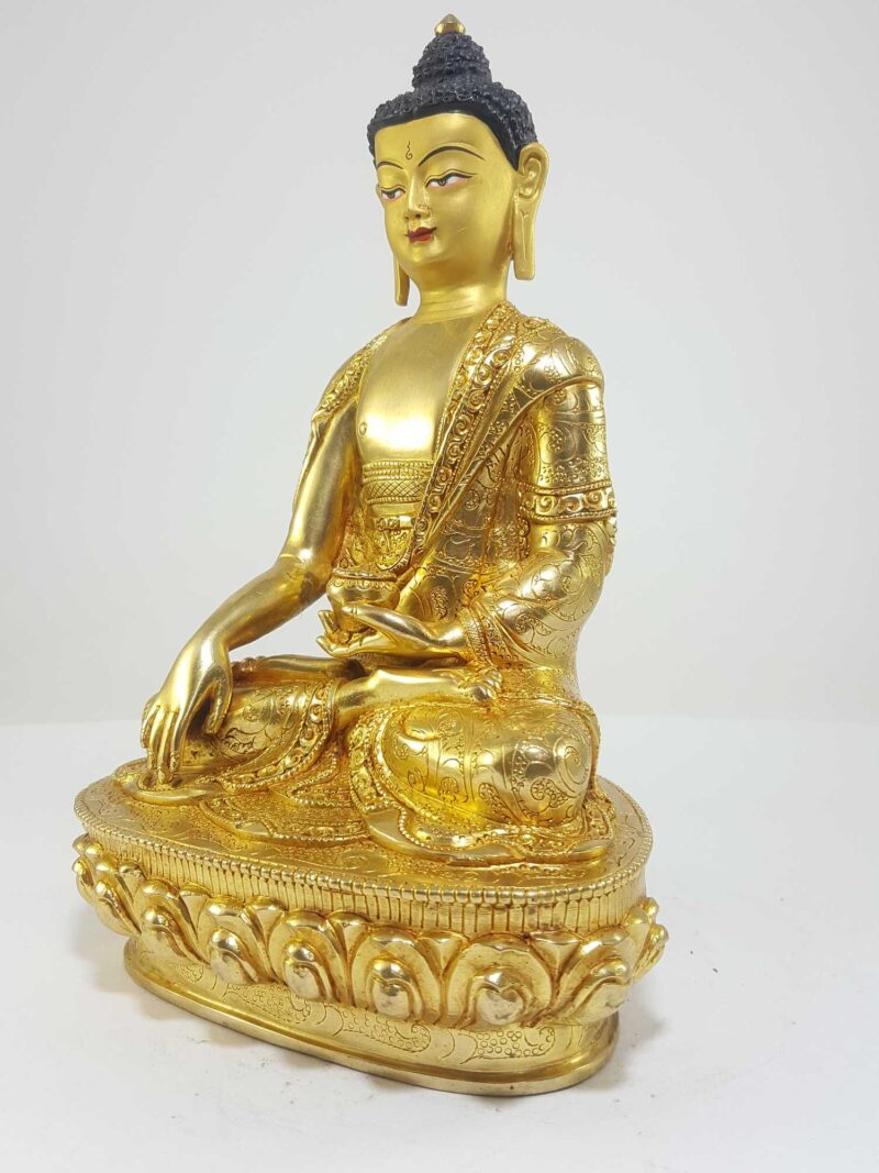 Tibetan Statue of Shakyamuni Buddha, Full Fire Gold Plated with Painted Face - Image 3