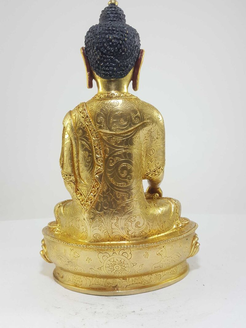 Tibetan Statue of Shakyamuni Buddha, Full Fire Gold Plated with Painted Face - Image 4