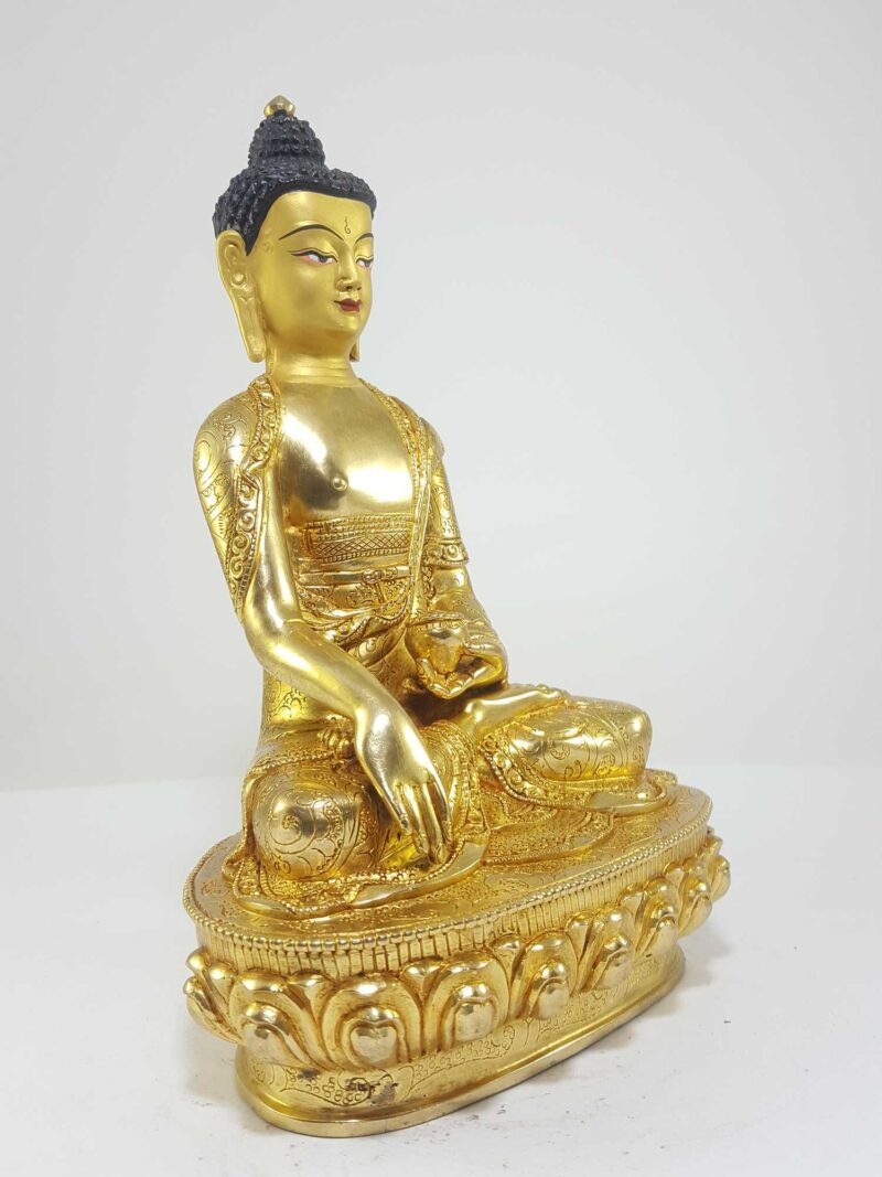 Tibetan Statue of Shakyamuni Buddha, Full Fire Gold Plated with Painted Face - Image 2