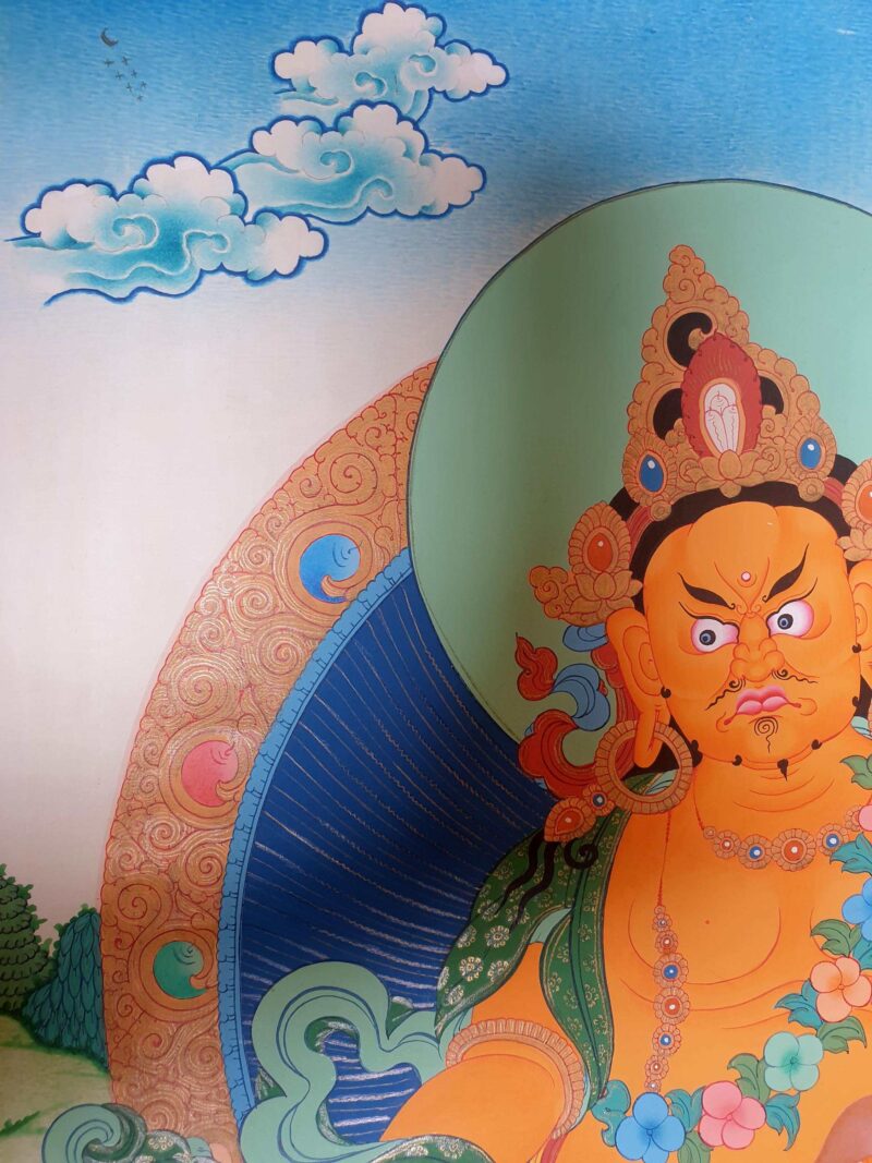 Buddhist Hand-Painted Thangka of Yellow Jambhala with Real Gold - Image 4
