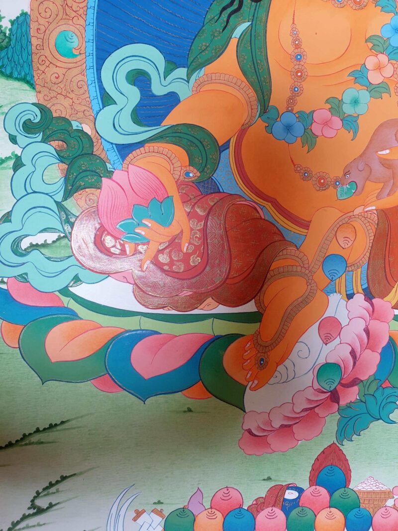 Buddhist Hand-Painted Thangka of Yellow Jambhala with Real Gold - Image 2