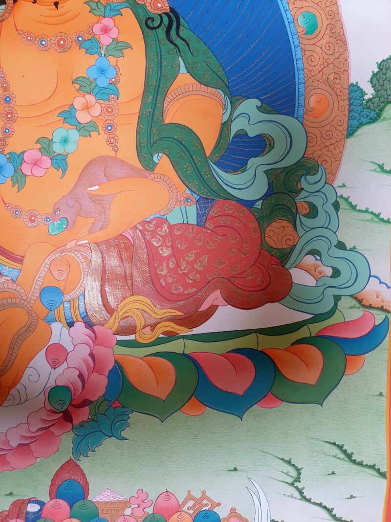 Buddhist Hand-Painted Thangka of Yellow Jambhala with Real Gold - Image 6
