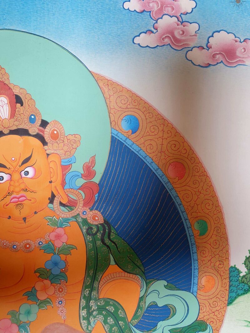 Buddhist Hand-Painted Thangka of Yellow Jambhala with Real Gold - Image 5