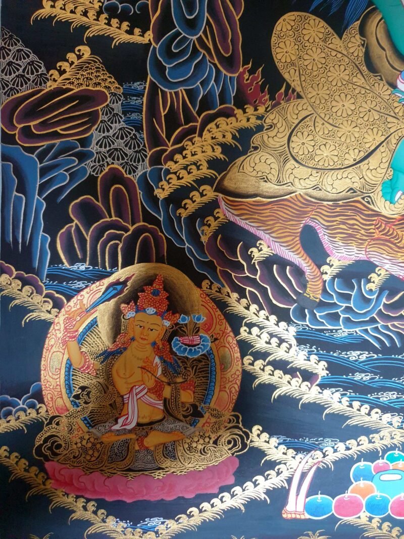 Thangka Painting of Milarepa with Manjushri and Vajrapani at the Bottom - Image 5