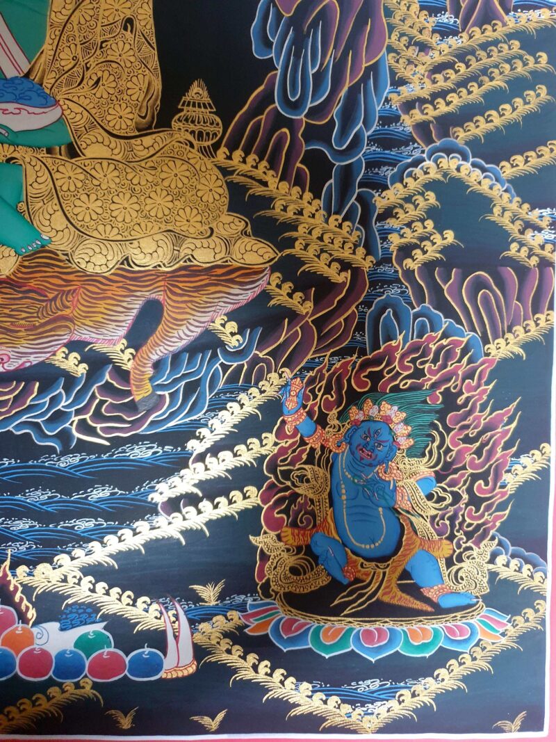 Thangka Painting of Milarepa with Manjushri and Vajrapani at the Bottom - Image 6