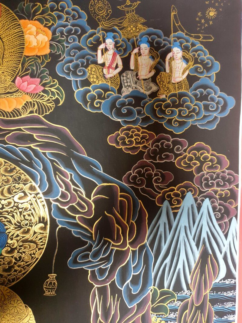 Thangka Painting of Milarepa with Manjushri and Vajrapani at the Bottom - Image 7