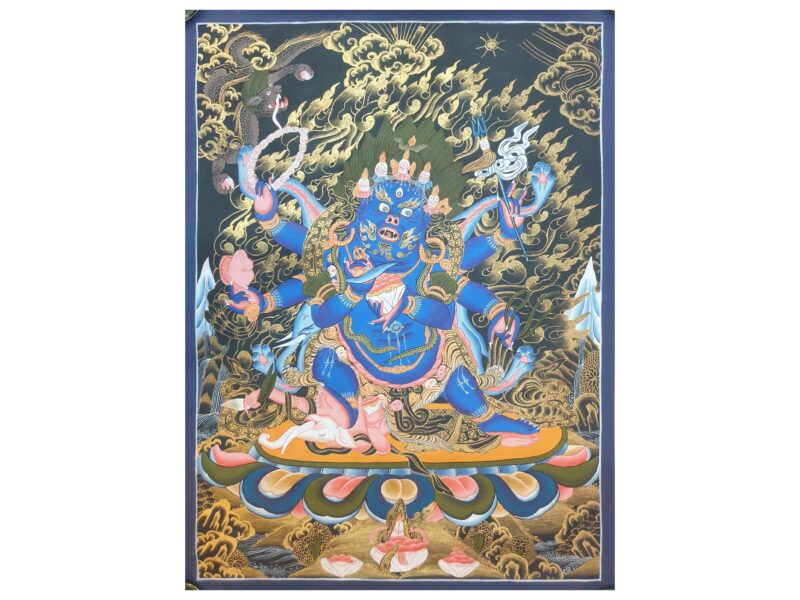 Buddhist Hand-Painted Thangka of Black Mahakala