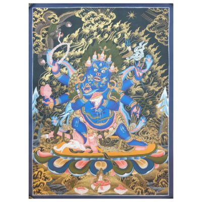 Buddhist Hand-Painted Thangka of Black Mahakala