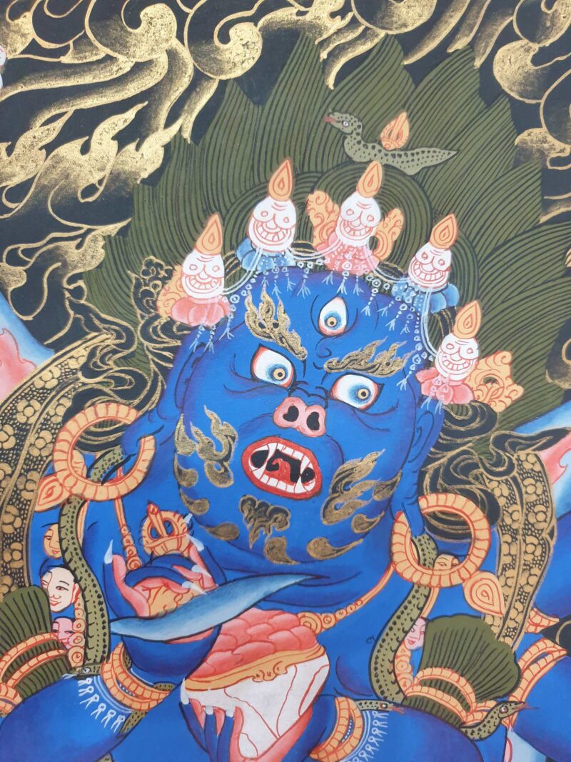 Buddhist Hand-Painted Thangka of Black Mahakala - Image 3