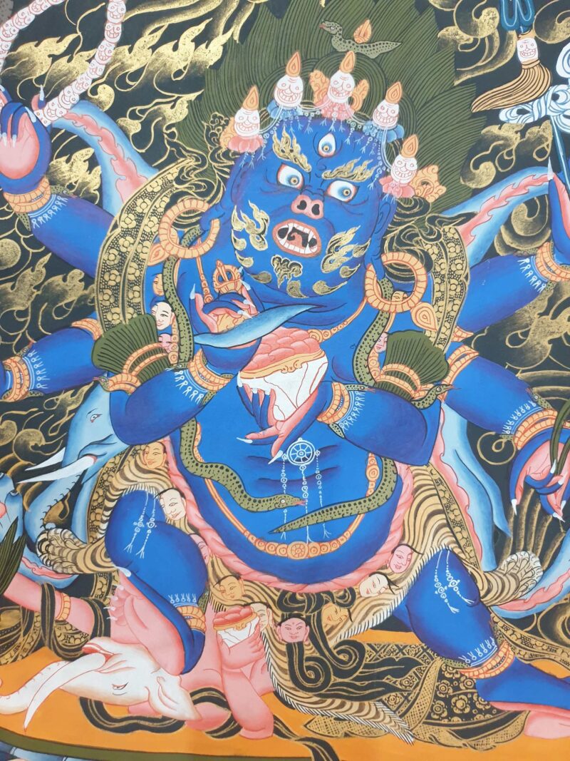 Buddhist Hand-Painted Thangka of Black Mahakala - Image 4