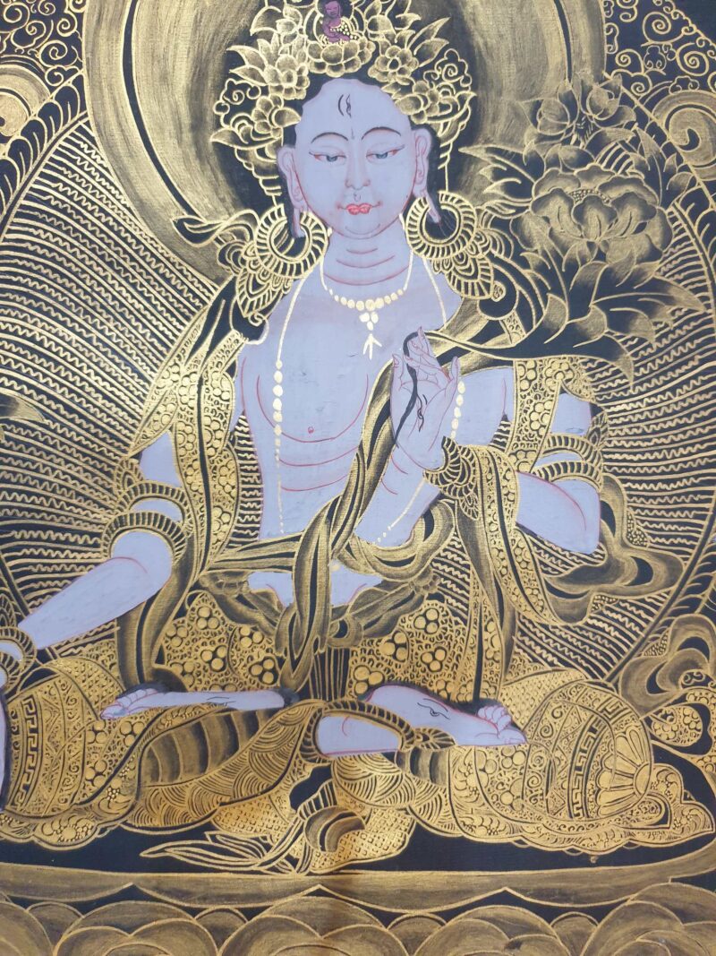 Buddhist Hand-Painted Thangka of White Tara - Image 4