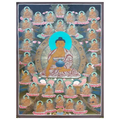Thangka Painting of 36 Buddhas, with Shakyamuni Buddha at the Center