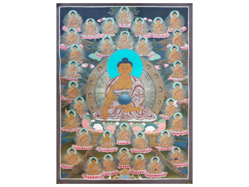 Thangka Painting of 36 Buddhas, with Shakyamuni Buddha at the Center