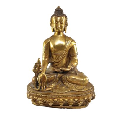 Old Stock Buddhist Statue of Medicine Buddha, Full Gold Plated, Without Offering Bowl